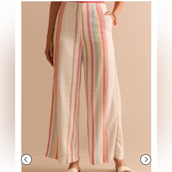 Mi Ami Womens Striped Linen Blend Wide Leg Psnts Slacks Beachy Grandma Chic M - Picture 2 of 16